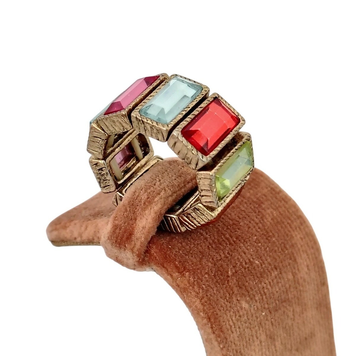 Multi Color Stone Ring Gold Tone Stretchy Band Size 6 Colorful Whimsical Boho 20$